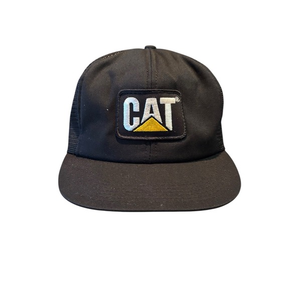 CAT‎ Caterpillar Black Mesh SnapBack Trucker Hat Cap Adjustable Vintage Tonkin - Picture 1 of 7